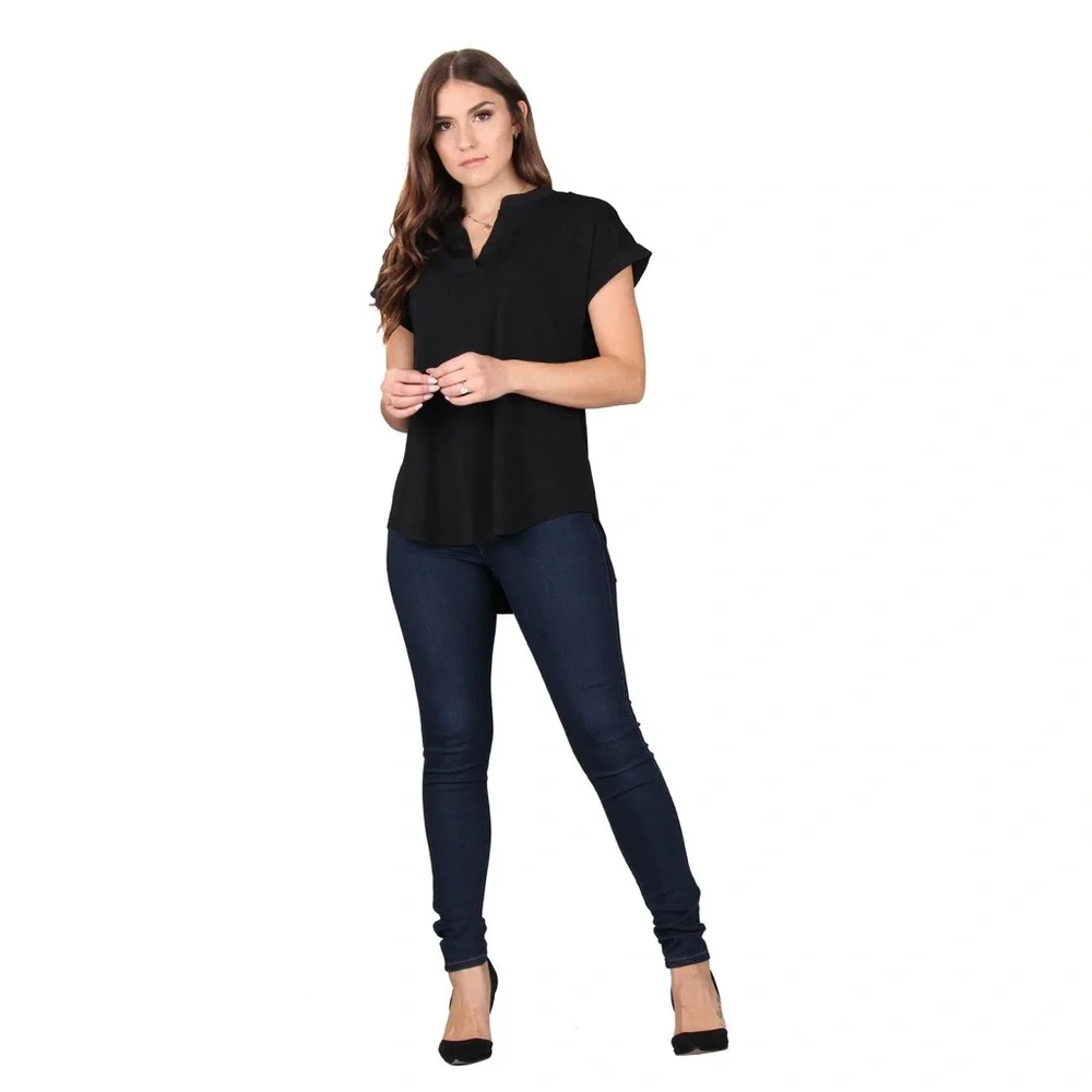LILDY SOLID ROLLED SLEEVE TUNIC - BLACK SIZE 2XL-3XL (NEW WITH TAGS) A16